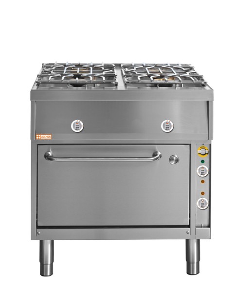 LOCHER 290002 ﻿Gasherd, 4 Kochstellen - und Elektro-Bratofen GN 2/1
