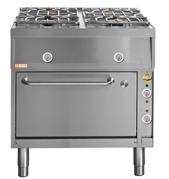 LOCHER 291002 Gasherd, 4 Kochstellen - und Elektro-Bratofen GN 2/1