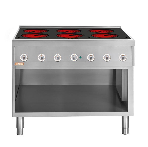 LOCHER 227305 Elektroherd, 6 Kochstellen á 3 kW, - Strahlheizkörper mit elektronischer Topfe