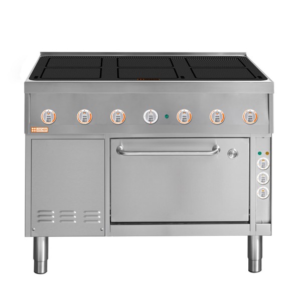 LOCHER 228211 Induktionsherd, 6 Kochstellen á 5 kW - und Brat- und Backofen GN 1 1/2 mit Uml