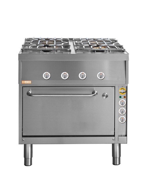 LOCHER 228007 Gasherd, 4 Kochstellen - und Elektro-Brat- und Backofen GN 1 1/2 mit Umluft