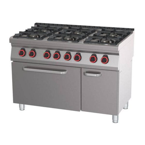 PROFIKOCHER 362017 Gasherd, 6 Kochstellen - mit Elektro-Bratofen GN 2/1