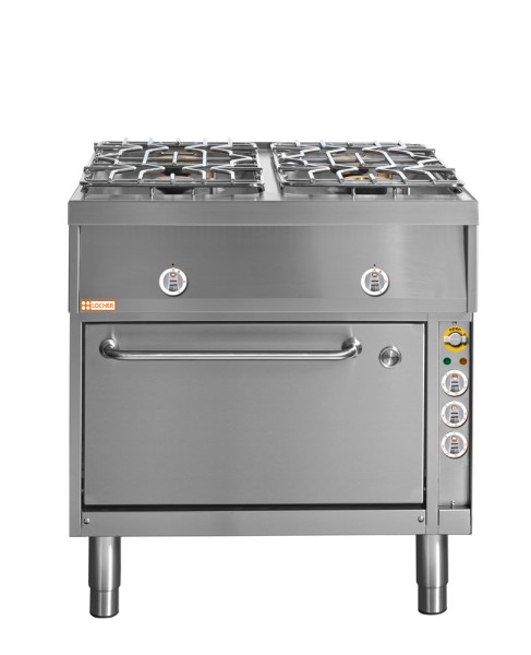 LOCHER 290105 ﻿Gasherd, 4 Kochstellen - und Elektro-Brat- und Backofen GN 1 1/2 mit Umluft