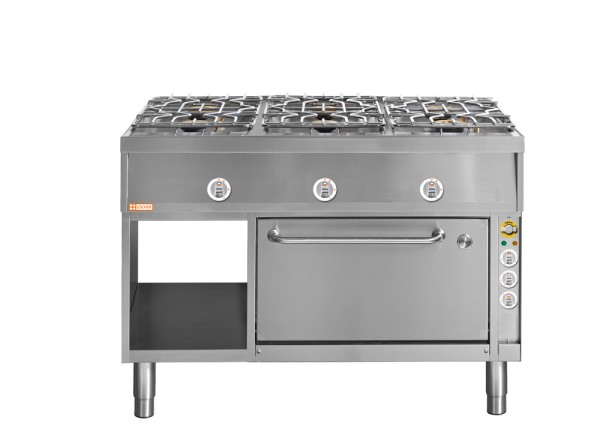 LOCHER 290106 Gasherd, 6 Kochstellen - und Elektro-Brat- und Backofen GN 1 1/2 mit Umluft