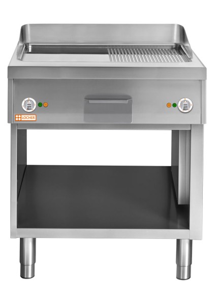 LOCHER 290421 Elektro-Bratplatte 800 - Bratfläche hartverchromt, 1/2 gerillt