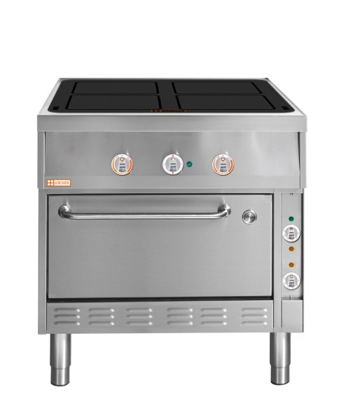 LOCHER 290208 ﻿Induktionsherd, 4 Kochstellen á 5 kW - mit Bratofen GN 2/1