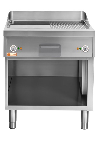 LOCHER 228421 Elektro-Bratplatte 800 - Bratfläche hartverchromt, 1/2 gerillt