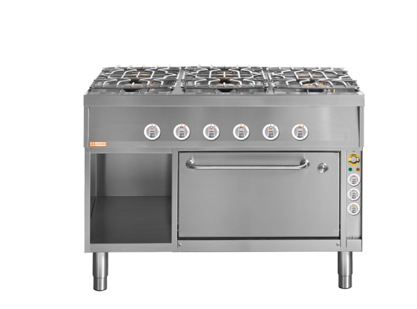 LOCHER 227008 Gasherd, 6 Kochstellen - und Elektro-Brat- und Backofen GN 1/1+ mit Umluft