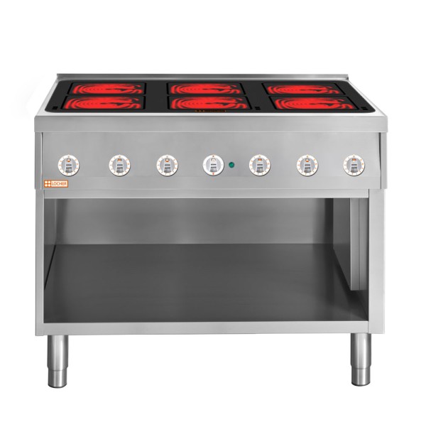 LOCHER 228305 Elektroherd, 6 Kochstellen á 4 kW, - Strahlheizkörper mit elektronischer Topf