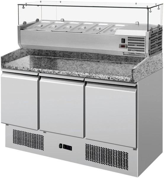 PROFIKOCHER 522853 Pizzakühltisch „Compact“ mit Kühl-Aufs. 6 x GN 1/4