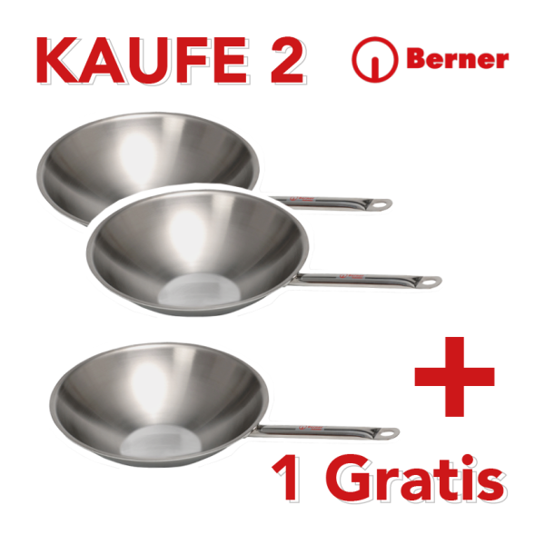 Rabatt Aktion-Berner Wok-Pfanne flacher Boden WPLF1 für Induktionsherde 39cm-2+1