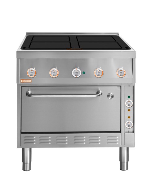LOCHER 228208 ﻿Induktionsherd, 4 Kochstellen á 5 kW - mit Bratofen GN 2/1 mit Ober-/Unterhitz