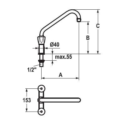 KWC Gastro K.24.42.K1.000C34 1/2" Zweigriff-Gastronomiearmatur - Zweiloch - nieder - gerade