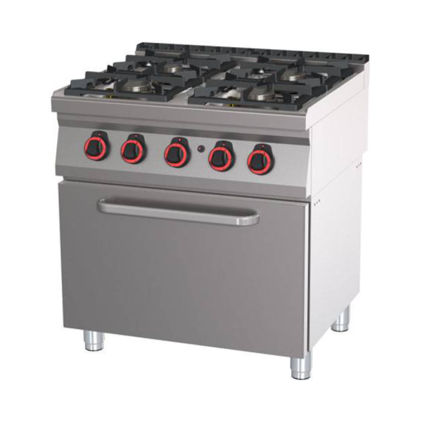 PROFIKOCHER 362014 Gasherd, 4 Kochstellen mit Gasbratofen GN 2/1